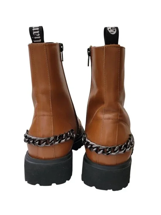 JOHN GALLIANO Curb Link Brown Leather Combat Boots w/ Side Zipper Sz 43 - Picture 4 of 9